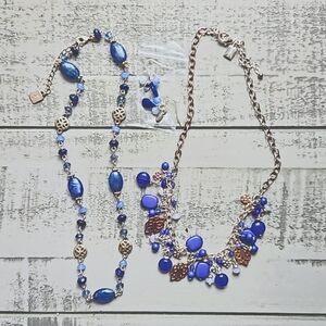 Chaps by Ralph Lauren 3PC jewelry set Silver / blue dangle earrings & necklaces